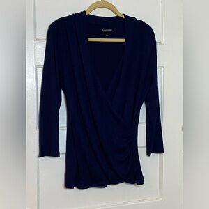Elegant Navy Blue Faux Wrap Top